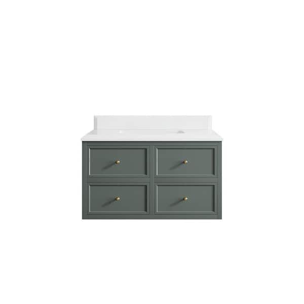 Willow Collections Roswell Floating 36 in. Single Sink Freestanding Pewter Green Bath Vanity with White Qt. Top Unassembled