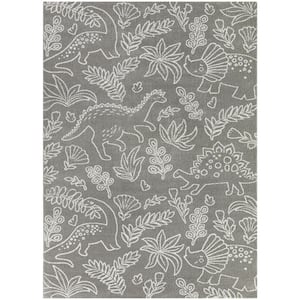 Happy Dinos Grey 3 ft. 11 in. x 5 ft. 7 in. Novelty Area Rug