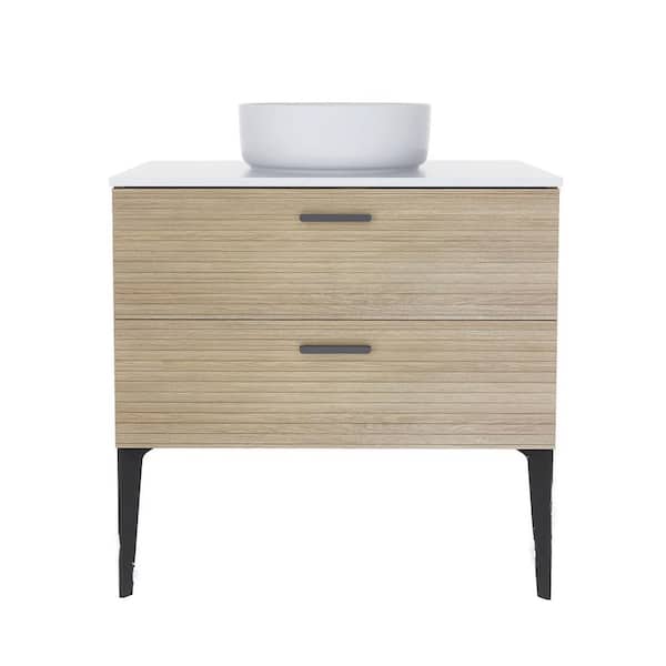29.94 in. W x 19.11 in. D x 23.05 in. H Freestanding Bath Vanity Set in Oak with White Engineered stone Top