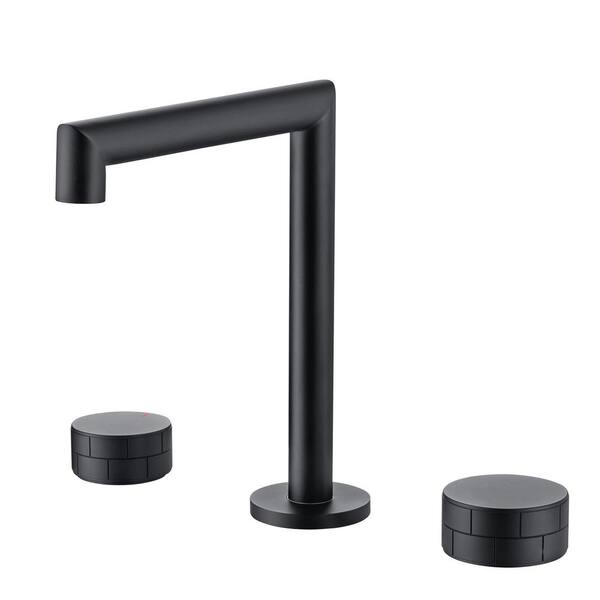 Tahanbath 2 Handles 8 in. Widespread High Arc Bathroom Faucet with Hot/Cold Indicators in Matte Black