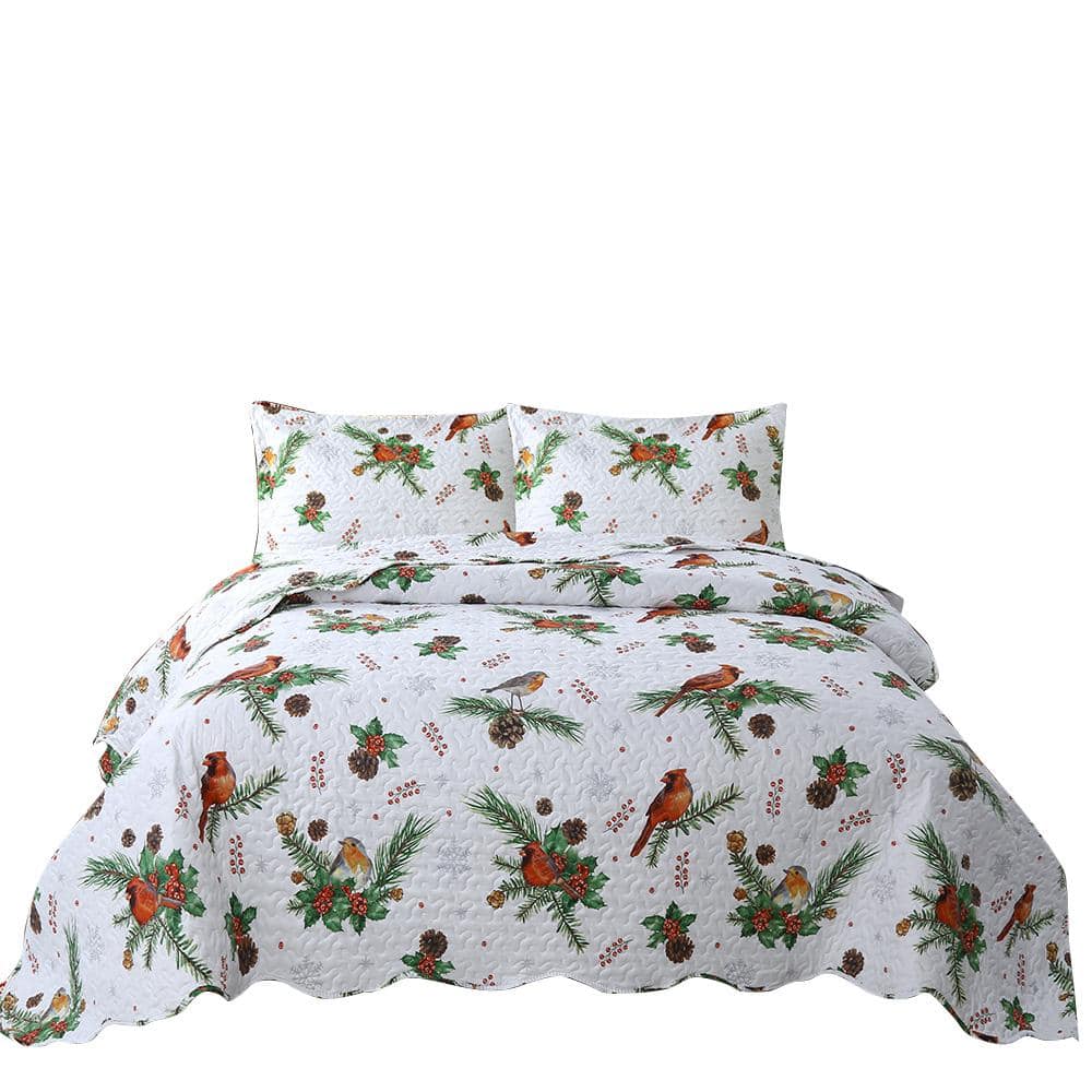 King White Winter Cardinals Christmas Quilt Set