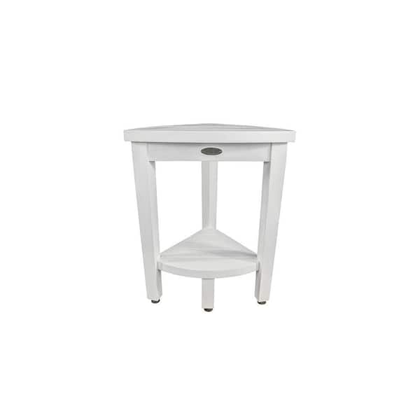 Oasis Compact Teak Corner Shower Stool with Shelf in Driftwood