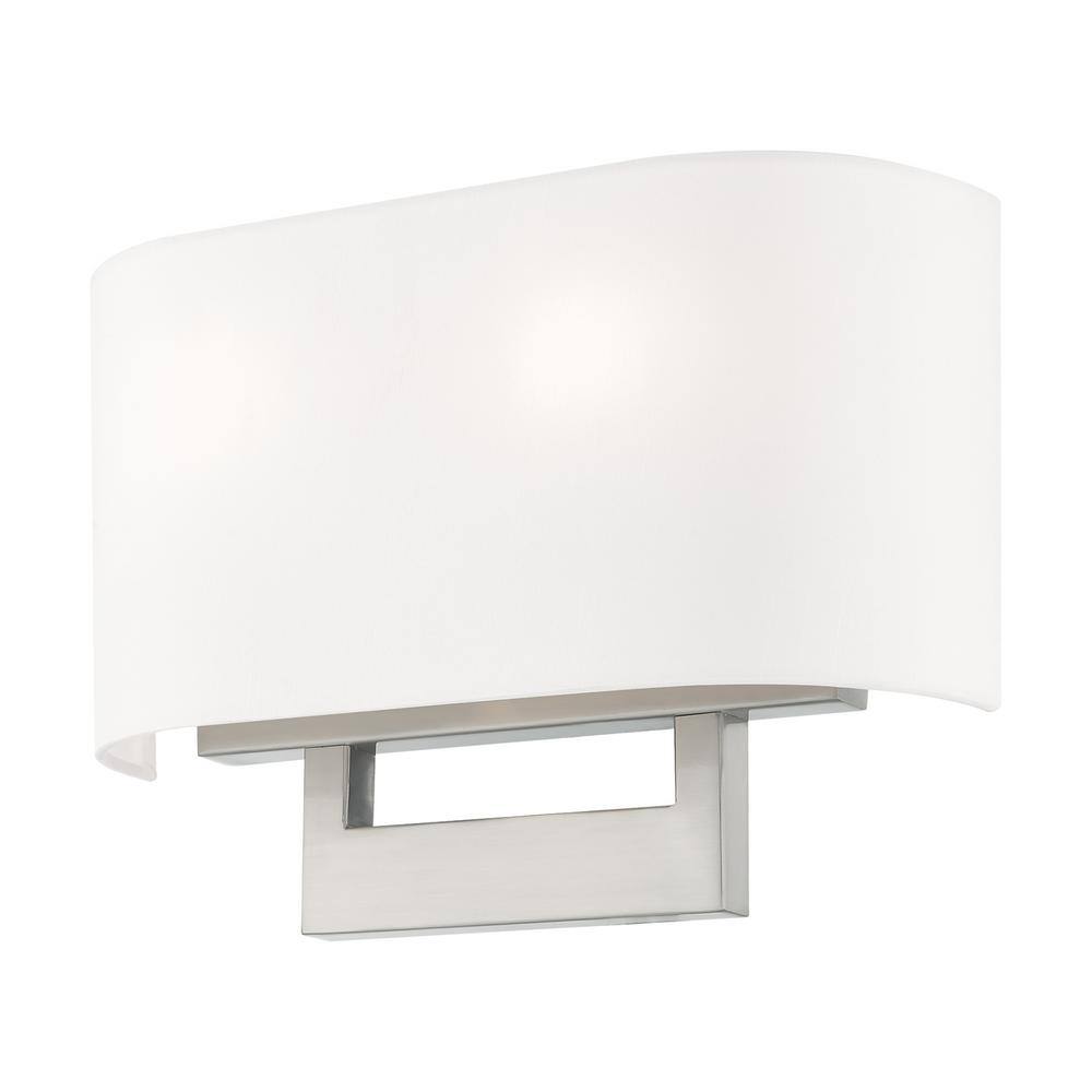 Brushed Nickel 2-Light Wall Sconce with Off-White Shade