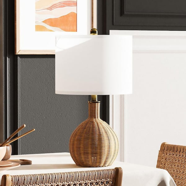 Maxax Heideman 22 In. Brown Modern Rattan Bedroom Living Room Bedside Desk Nightstand Table Lamps Set of 2