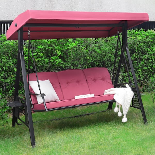 Reviews for VEIKOUS 3Person Metal Patio Swing Chair With Converting Canopy Porch Swing With