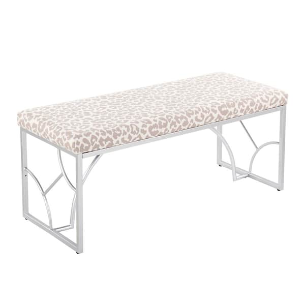 Lumisource Constellation Grey Leopard Print Fabric and Silver Metal 43.5 in. Bedroom Bench (21 in. H x 43.5 in. W x 18 in. D)