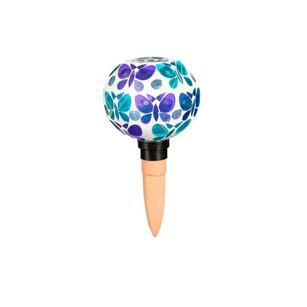 Evergreen Butterfly Mosaic Glass Watering Globe with Terracotta Spike