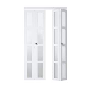 48 in. x 80.5 in. 4 Lite Tempered Frosted Glass Solid Core White Finished Composite Bi-fold Door with Hardware Kit