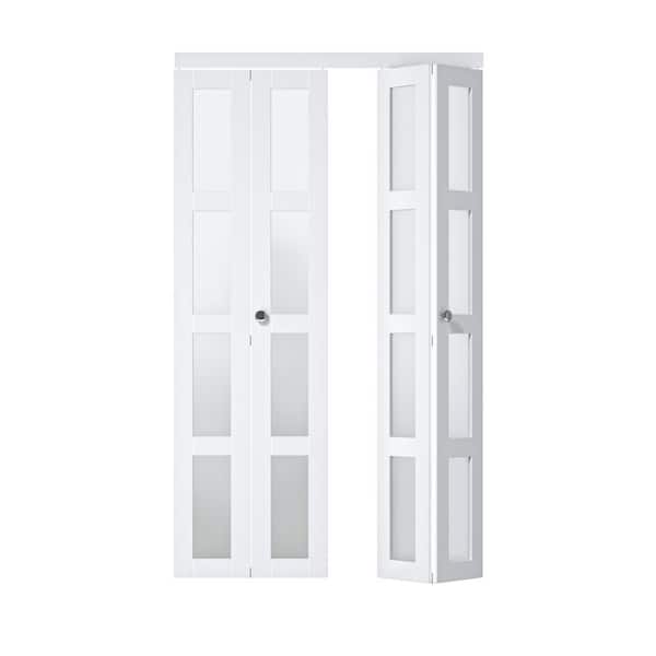ARK DESIGN 48 in. x 80.5 in. 4 Lite Tempered Frosted Glass Solid Core White Finished Composite Bi-fold Door with Hardware Kit