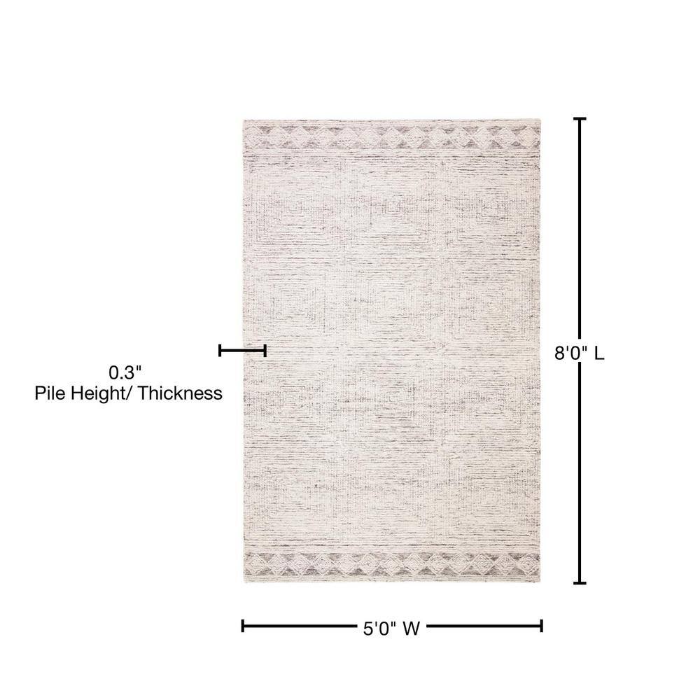 Ivory and Gray Handmade Wool Abstract Tufted Rug, 5' x 8'