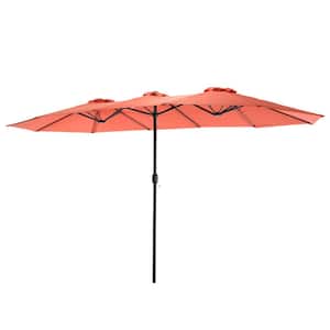 15 ft. Large Double Sided Steel Outdoor Patio Umbrella with Crank in Orange