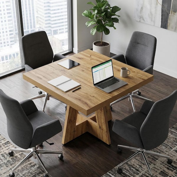 BYBLIGHT Capen 31.5 in. Square Brown Wood Conference Table Modern