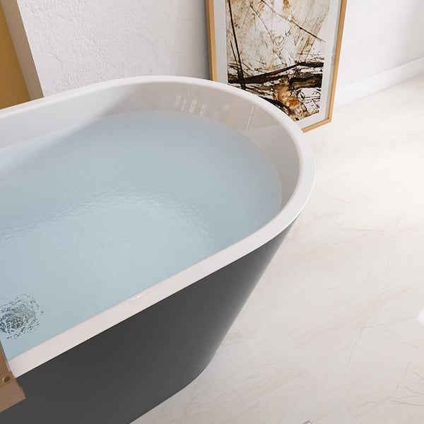 59 in. x 29.5 in. Free Standing Soaking Tub Flatbottom Acrylic Freestanding Bathtub with Chrome Drain in Matte Grey