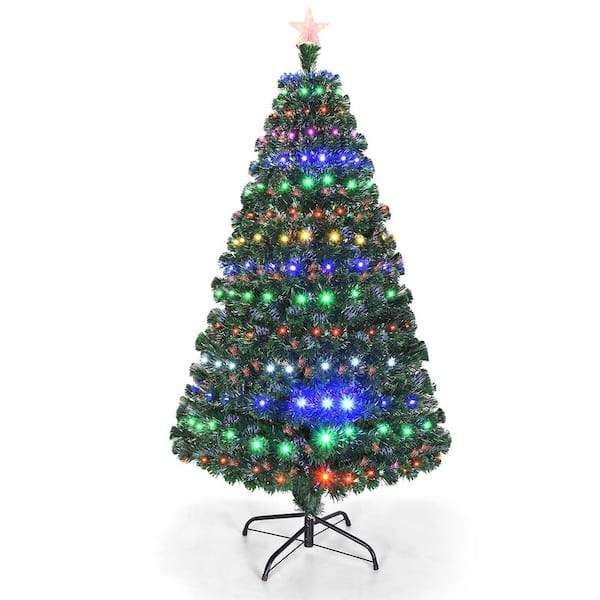 ANGELES HOME 5 ft. Pre-Lit LED Hinged Artificial Christmas Tree with Top Star