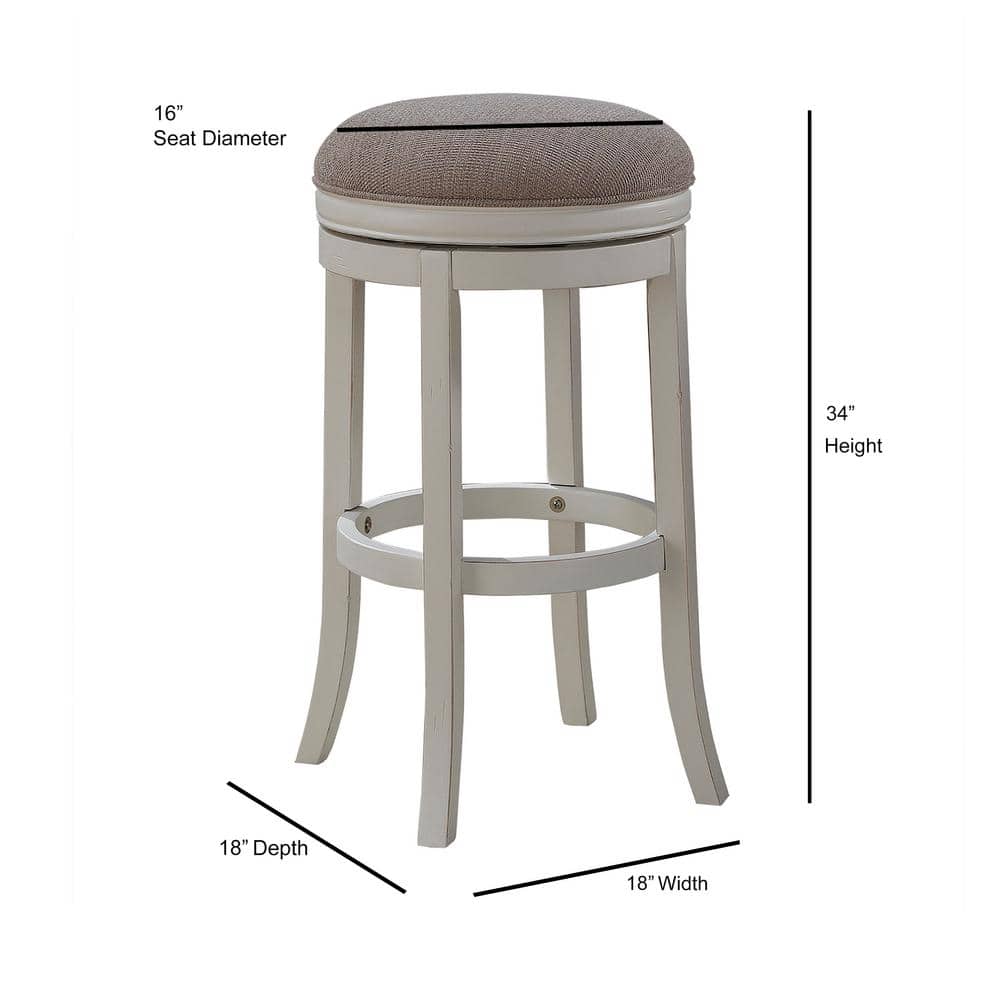 Aversa 34" Antique White Backless Swivel Wood Bar Stool