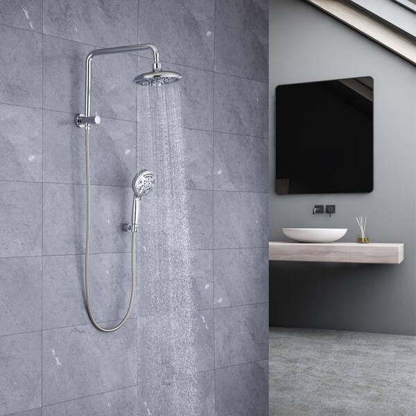 6-Spray Patterns with 2.2 GPM 8 in. Wall Mount Dual Fixed Shower Heads with  Screw-Free Installation in Chrome