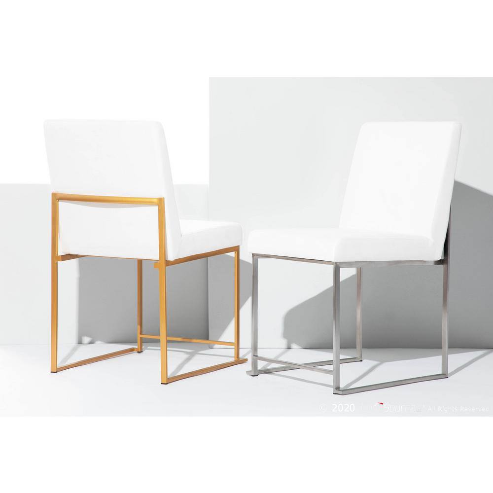 Set of 2 White Velvet and Gold Metal High Back Dining Chairs