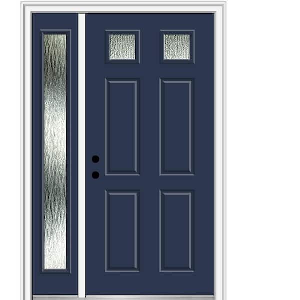 Rain Glass 48 in. x 80 in. Right-Hand Inswing Painted Revival Blue Fiberglass Prehung Front Door on 4-9/16 in. Frame