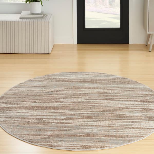 Elation Ivory Grey 5 ft. x 5 ft. All-over design Contemporary Round Area Rug