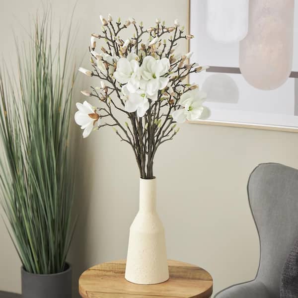 Litton Lane 40 in. Tall White Magnolia Artificial Flower Stem (Set of 6)