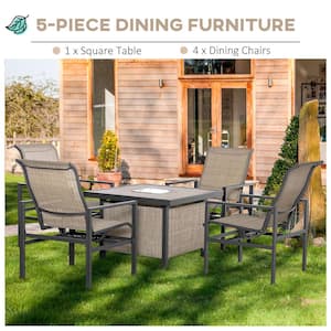 5-Piece Garden Patio Dining Set, Steel, Outdoor Conversation Set, Square Dinner Table with Built-In Ice Bucket Insert