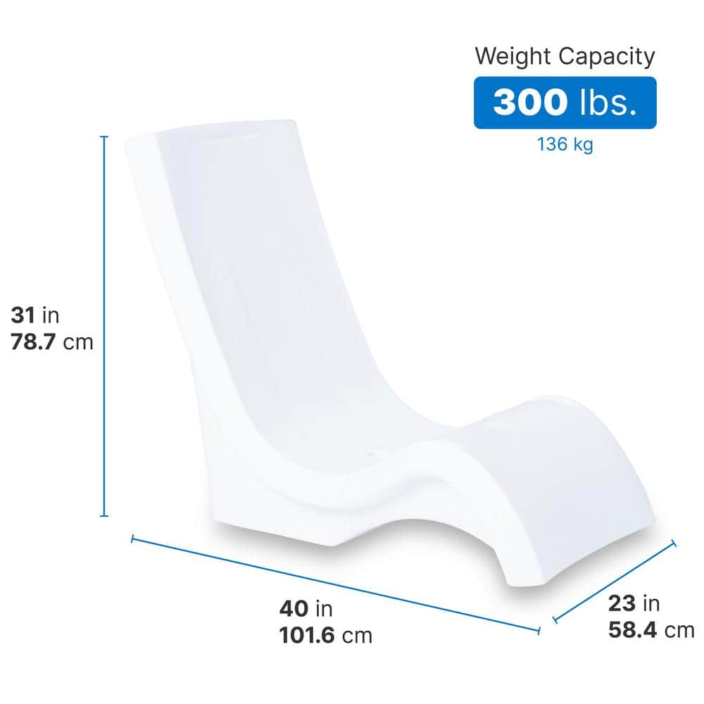 White Ergonomic Resin Armless Poolside Chaise Lounge