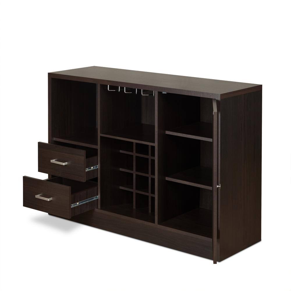 Espresso Wooden Chic Server with Wine and Glass Storage