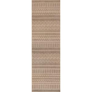 Pattie Geometric Banded Easy-Jute Machine Washable Natural 2 ft. 6 in. x 8 ft. Runner Rug
