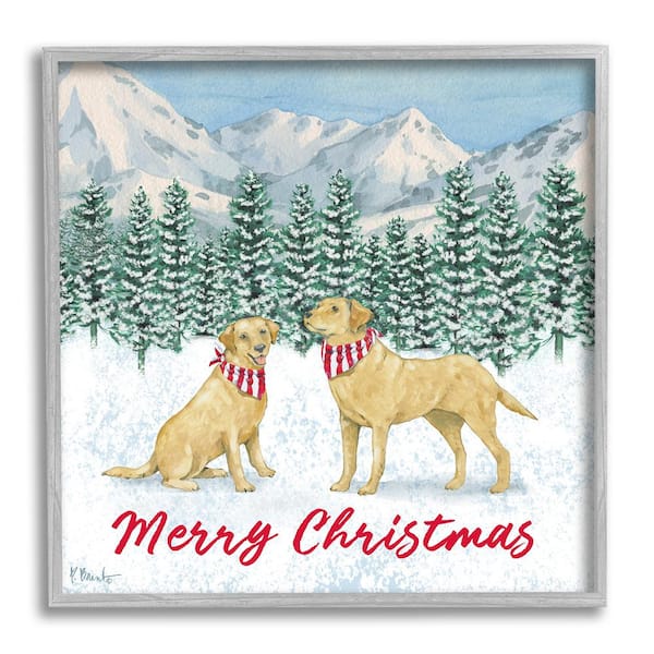 Stupell Industries Merry Christmas Dogs by Paul Brent 1-Piece Framed Graphic Print Animal Poster Art Print 24 in. x 24 in.