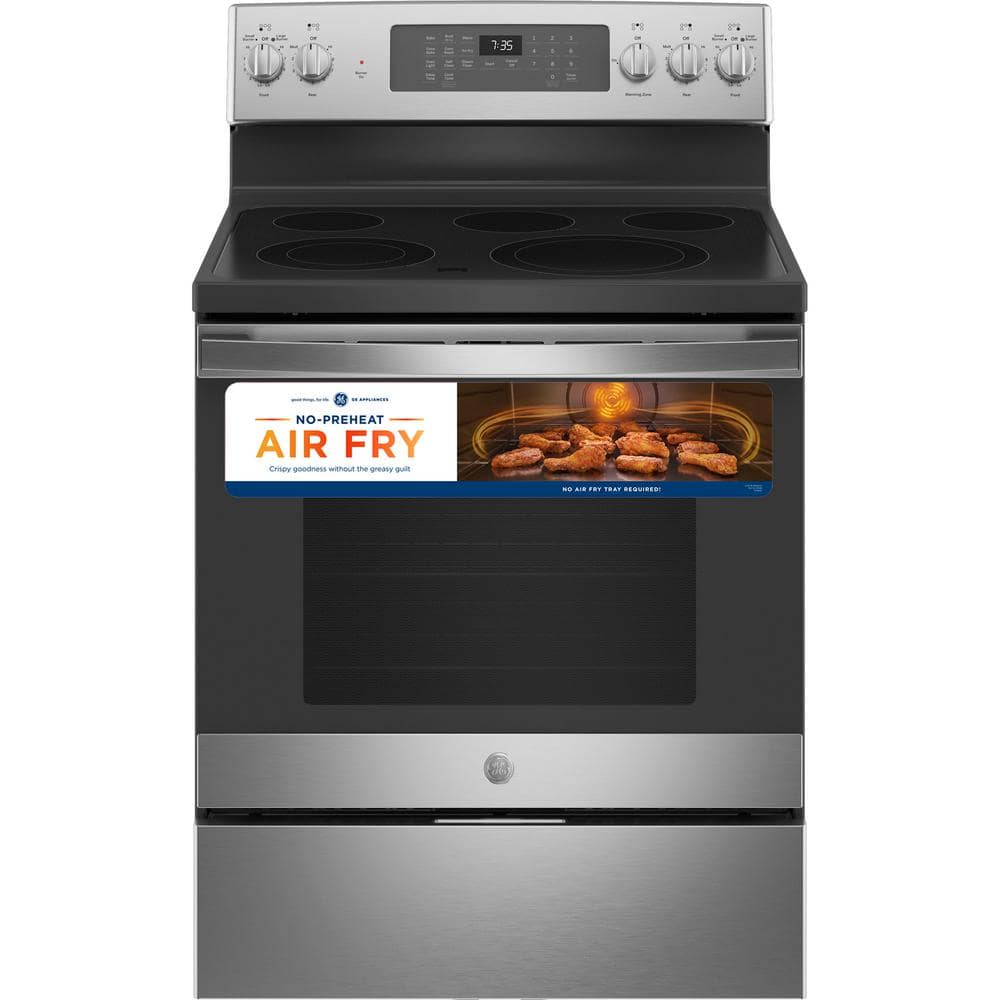 GE 30 in. 5.3 cu. ft. Electric Range with Self-Cleaning Convection Oven and Air Fry in Stainless Steel JB735SPSS - The Home Depot