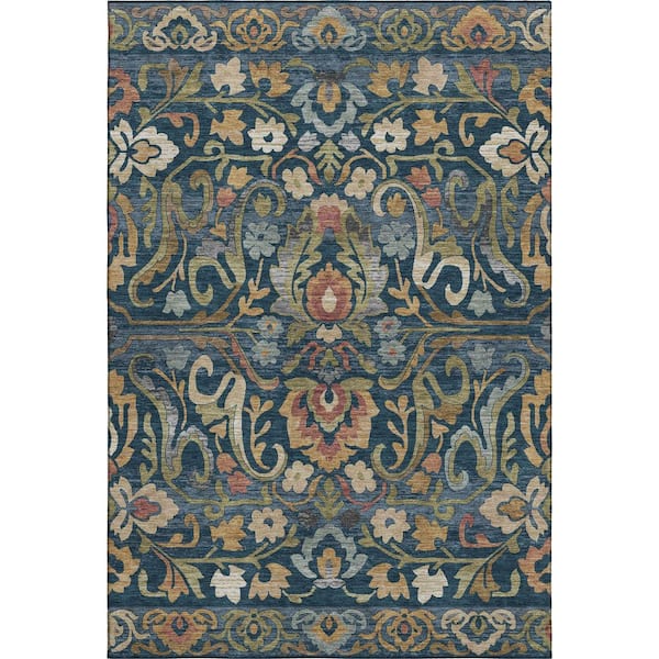 Mayfield Premium Machine Washable Abstract AMF2193 Navy 8 ft. x 10 ft. Area Rug