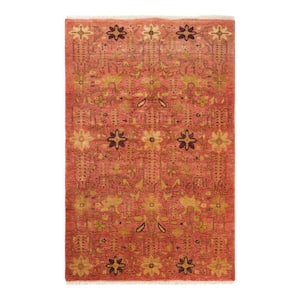 One-of-a-Kind Contemporary Orange 3 ft. x 5 ft. Hand Knotted Floral Area Rug