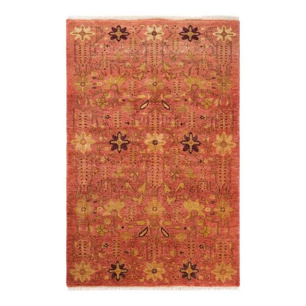 Solo Rugs One-of-a-Kind Contemporary Orange 3 ft. x 5 ft. Hand Knotted Floral Area Rug