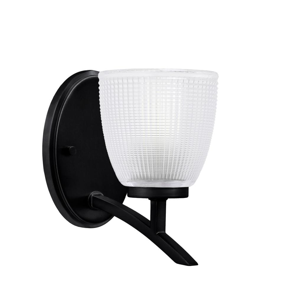 Siena 5 in. 1-Light Matte Black Sconce with 5 in. Clear Ribbed Glass Shade 