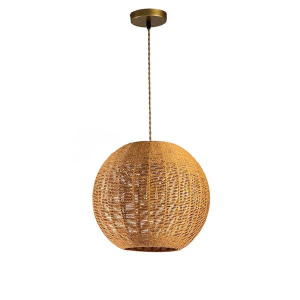 ELE Light & Decor Hazel 1-Light 48-Watt LED Modern Coastal Woven Globe Brown Pendant Light Brass Finish Kitchen Light