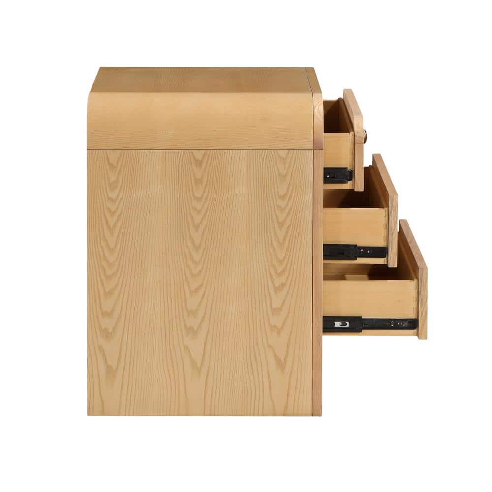 Belmont 3-Drawer Natural Rattan and Oak Nightstand