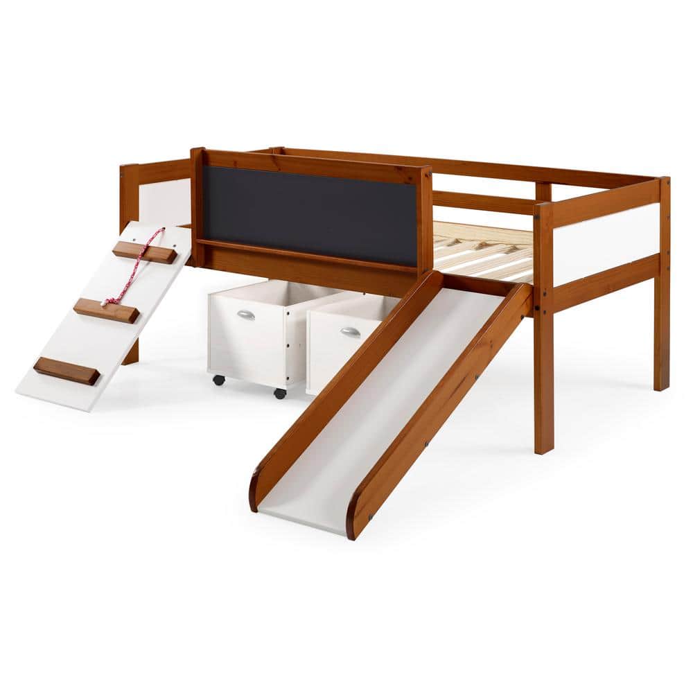Espresso Pine Twin Loft Bed with Storage and Slide