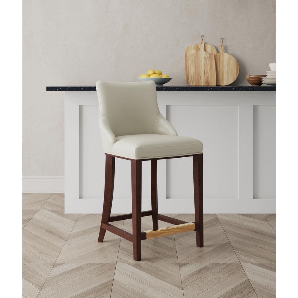 Ivory Leatherette Upholstered Counter Stool with Beech Wood Legs