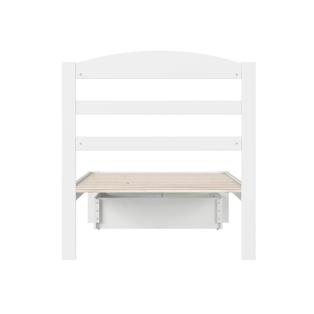 Mission-Inspired White Twin Platform Bed with Drawer & USB Charger