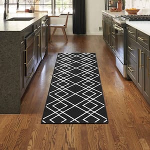 Modern Lines Black 2 ft. x 7 ft. Geometric Contemporary Kitchen Runner Area Rug