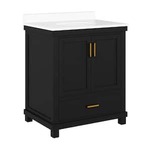 30 in. W x 22 in. D x 38 in. H Bath Vanity in Black with White Engineered Stone Composite Vanity Top with White Basin