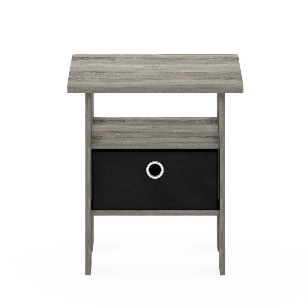 French Oak Grey and Black Engineered Wood End Table with Storage