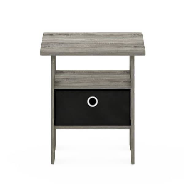 Furinno French Oak Grey and Black Storage End Table 11157GYW/BK