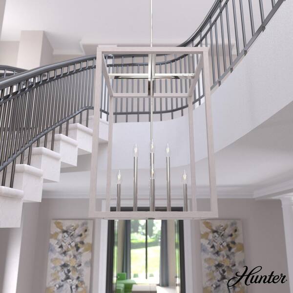 Hunter Squire Manor 8-Light Distressed White Lantern Pendant Light