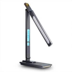 Wireless 13 in. Black LED Gooseneck Desk Table Lamp with Calendar Display Screen and Charging Dock for Phone