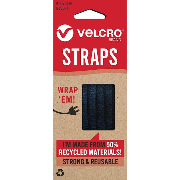 VELCRO Eco Wrap EM 5 in. x 3/8 in. Straps in Black (6-Pack)