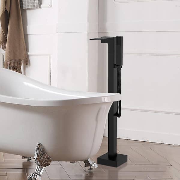 Satico Single-Handle Freestanding Tub Faucet with Rectangle Handheld Shower Head in Matte Black