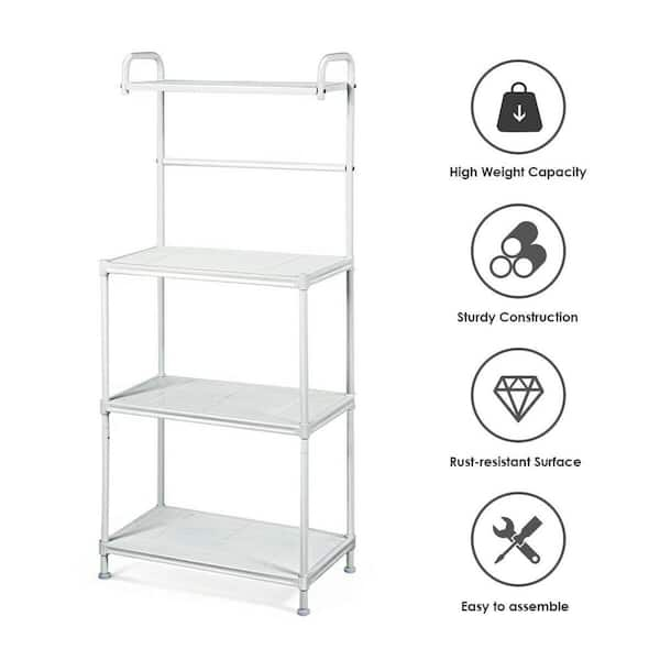 Angeles Home Kitchen Storage Baker Microwave Oven Rack with 4-Tier Shelves, White