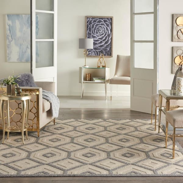 Palamos Cream 8 ft. x 10 ft. Geometric Contemporary Indoor/Outdoor Patio Area Rug