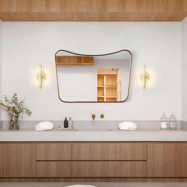 2-Light Brass Wall Sconce with Plate Opal Glass Shade